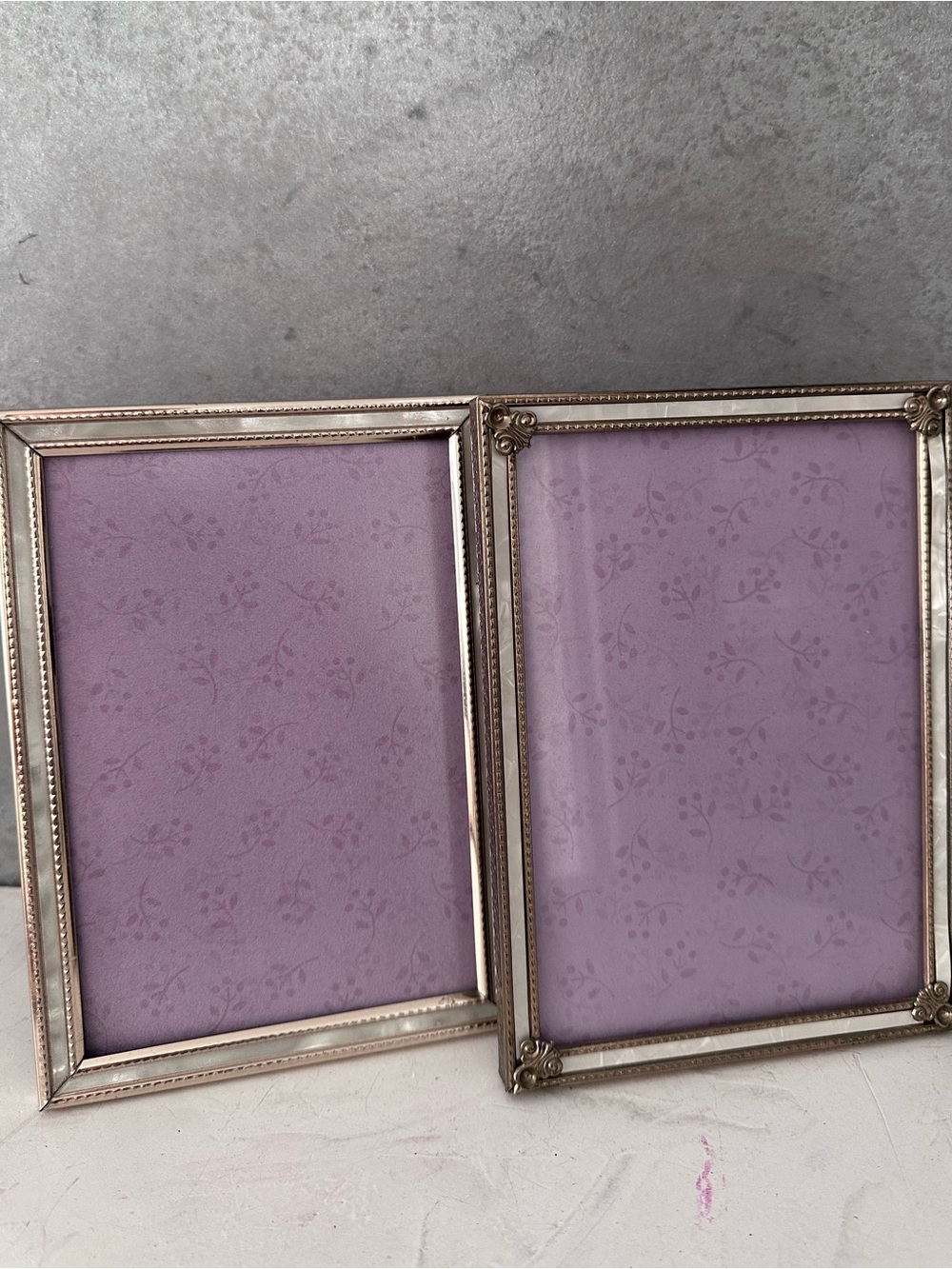 2 Ornate PEARL TRIM Gold Tone Metal 5 x 7 Inch Picture Frame Vintage